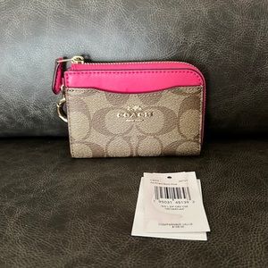 Coach coin purse. NWT. Bold pink & tan. Smoke free home.